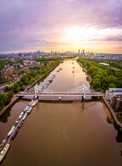 Aerial view of Albert bridge and central London, UK