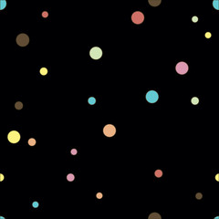 Colorful dotted seamless pattern. Polka Dot on blak background Background. Vector illustration