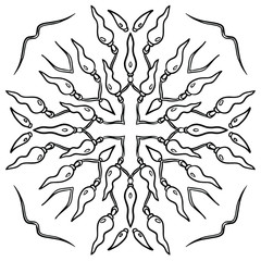 neapolitan lucky horns corni portafortuna symmetric pattern with a cross in the middle and vesuvius on its four sides. Good for tattoo, textile or packaging or coloring papers