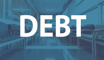 Debt theme with a medical office reception waiting room background
