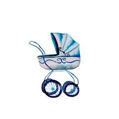 Fototapeta na wymiar baby stroller cradle for baby, boy, son, blue cradle for newborn.