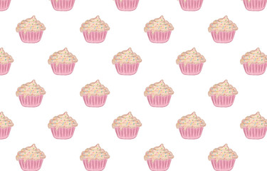 Seamless pattern with cute cupcakes