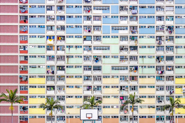Abstract View of Dense Rainbow Coloured Housing in Hong Kong