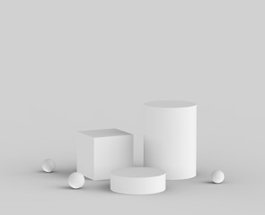 3d white gray  podium minimal studio background. Abstract 3d geometric shape object illustration render. Display for cosmetics and beauty fashion product.