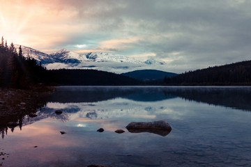 Rocky Mountains, Pyramid Lake Perfect Reflection 