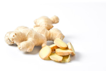 Ginger on a white background, selective focus.