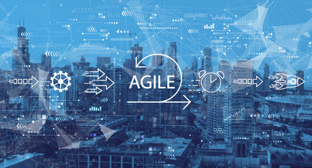 Agile concept with downtown Chicago cityscape skyscrapers