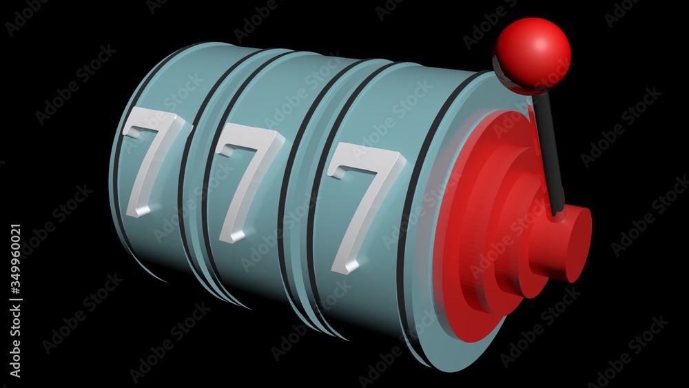 Poster slot machine result with three number 7 - 3d rendering illustration