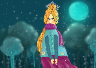 Girl in warm clothes and a scarf