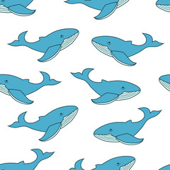 Blue whale pattern design. Seamless pattern with whales. Ocean animals background.