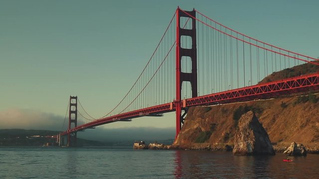 Sea Gull Flies To Golden Gate Bridge in Morning 