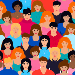 Modern multicultural society seamless pattern. Group of different people come together after quarantine
