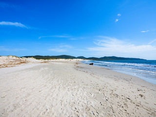 The Porto Pino beach, about four kilometres long of white sand and dunes, Sant’Anna Arresi, Sardinia, Italy