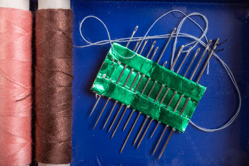Sewing threads and needles. Accessories for small tailoring works.