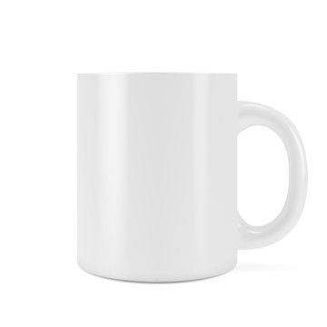Vector realistic mockup (layout) of a clean mug cup for drinks. White blank cup. EPS 10.