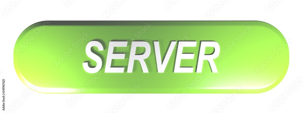 Poster server green rounded rectangle pushbutton - 3d rendering illustration