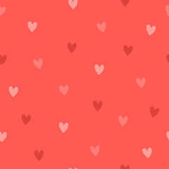 Hand drawn hearts seamless pattern. Red color. Vector illustration