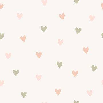 Hearts seamless pattern in beight. Pastel color hand draw vector illustration
