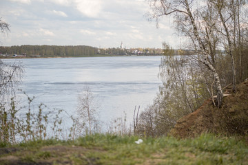 beautiful river Bank with trees, houses