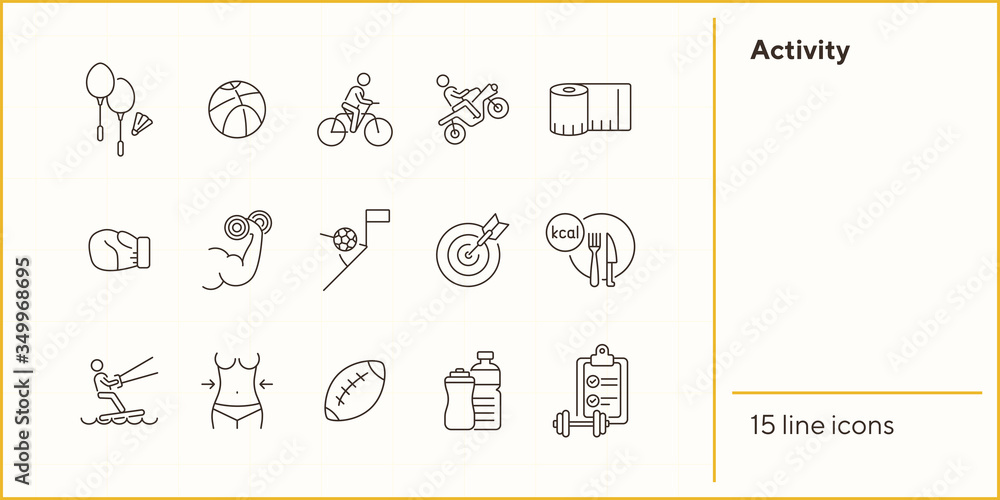 Canvas Prints Activity line icon set. Cycling, game, slimming. Exercising concept. Can be used for topics like sport, physical activity, active lifestyle