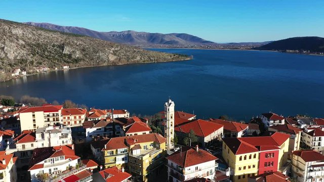 Tower in Kastoria downtown, 4k footage of city