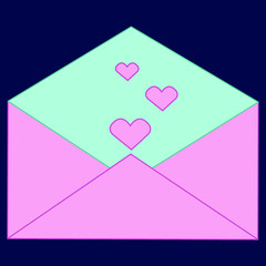 Card with hearts flat icon isolated on dark background. Cute design in pastel colors for stickers, postcard, valentine day, gift wrapping paper, wedding invitations. Message icon. Postcard with hearts