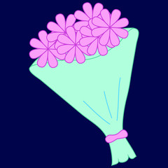 Flat flower icon isolated on dark background. Cute design in pastel colors for stickers, labels, tags, gift wrapping paper, wedding invitations, flower studio. Beautiful flower bouquet. Simple pictogr