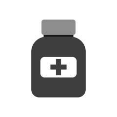 Medicine pills bottle vector icon on white background.