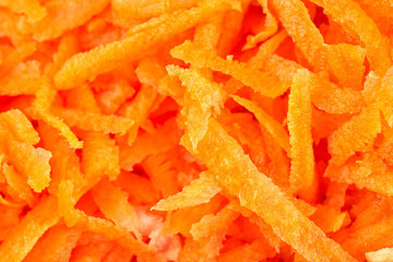 Grated vegetables: carrots, radishes and turnips. Close up, macro photo