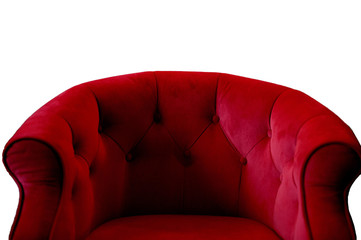 Detail of the red velvet armchairs. Retro furniture. Beautiful and elegant