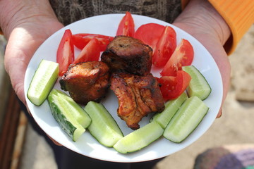 grilled meat with vegetables