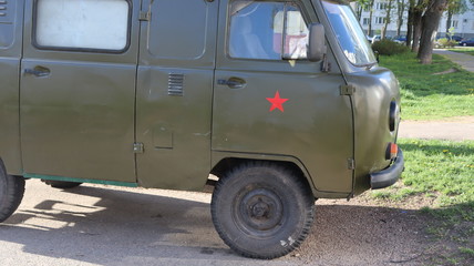 vintage soviet military truck with red star symbol