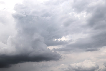 Storm clouds in the sky. Spring thunderstorm, with cloudy sky. Clouds of different colors, background.