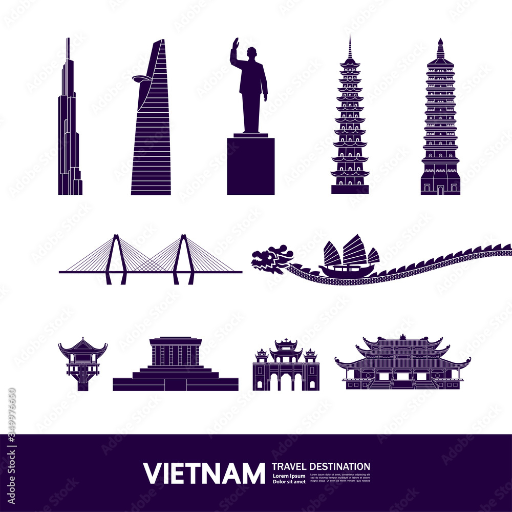 Wall mural Vietnam travel destination grand vector illustration. 