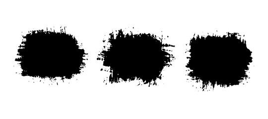 Vector set of freehand brush strokes. Abstract black elements, isolated on white background. Ink splashes with grunge texture