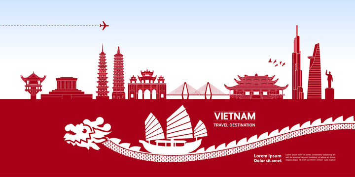 Vietnam travel destination grand vector illustration. 