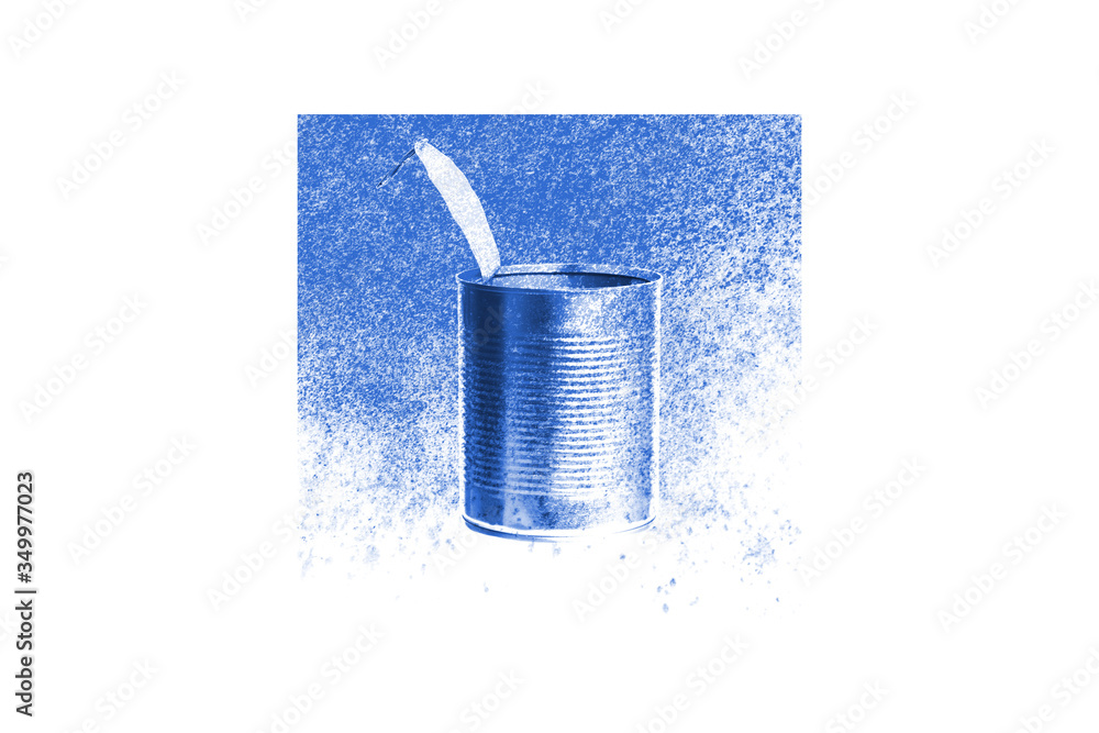Poster blue  square with an open can. print for design isolated on white background