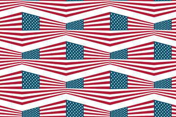 Seamless pattern USA abstract geometric flag on white background. National United States holidays wallpaper, wrapping paper print. Patriotic US celebration decoration. Vector illustration