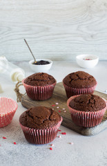 Homemade chocolate cupcakes close up