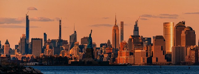 New York City downtown skyline sunset