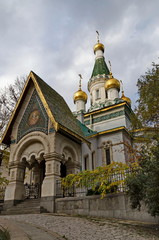Fototapeta na wymiar The Russian Orthodox church Saint Nicholas the Miracle-Maker or Wonderworker in central Sofia, Bulgaria, Europe