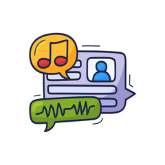 Speech chat Bubble Musical Note hand drawn cartoon vector illustration.