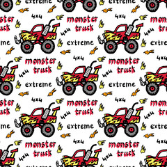 Cartoon monster tracks isolated on white background. Side view. Cute childish seamless pattern. Hand drawn vector graphic illustration. Texture.