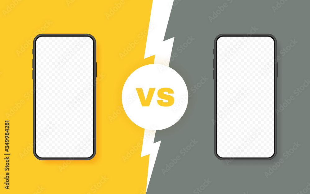 Poster comparison of two different smartphones. vs background with lightning bolt for comparison. vector il