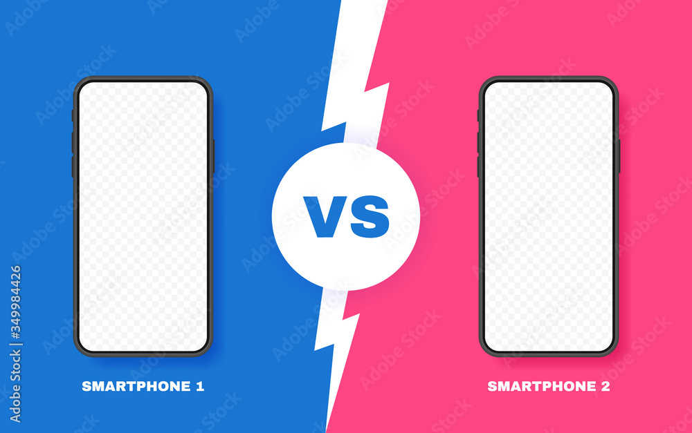 Poster comparison of two different smartphones. vs background with lightning bolt for comparison. vector il