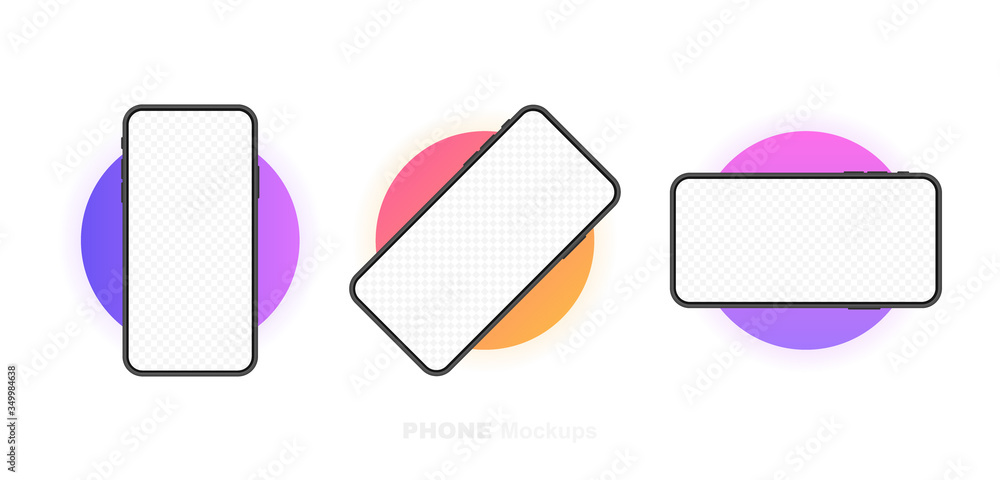 Poster set smartphones blank screen with rotate position. phone mockup. template for infographics, presenta