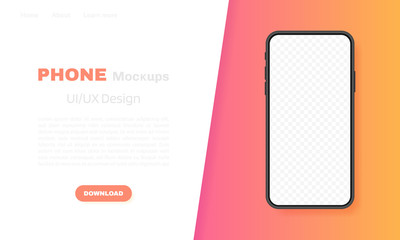 Smartphone blank screen, phone mockup. Template for infographics, presentation or mobile app. UI interface design. Modern vector illustration