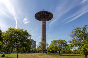 Concrete water tower in Dunaujvaros, Hungary