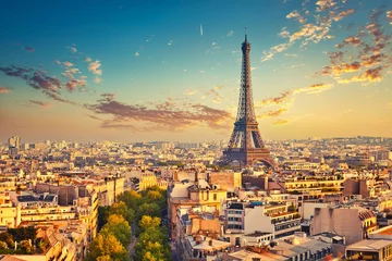 Poster Uitzicht op Parijs op zomeravond, Frankrijk © sborisov