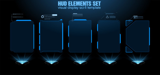 Futuristic Vector HUD Interface Screen Design. Digital callouts titles. HUD UI GUI futuristic user interface screen elements set. High tech screen for video game. Sci-fi concept design. © sergray(noAIelemens)